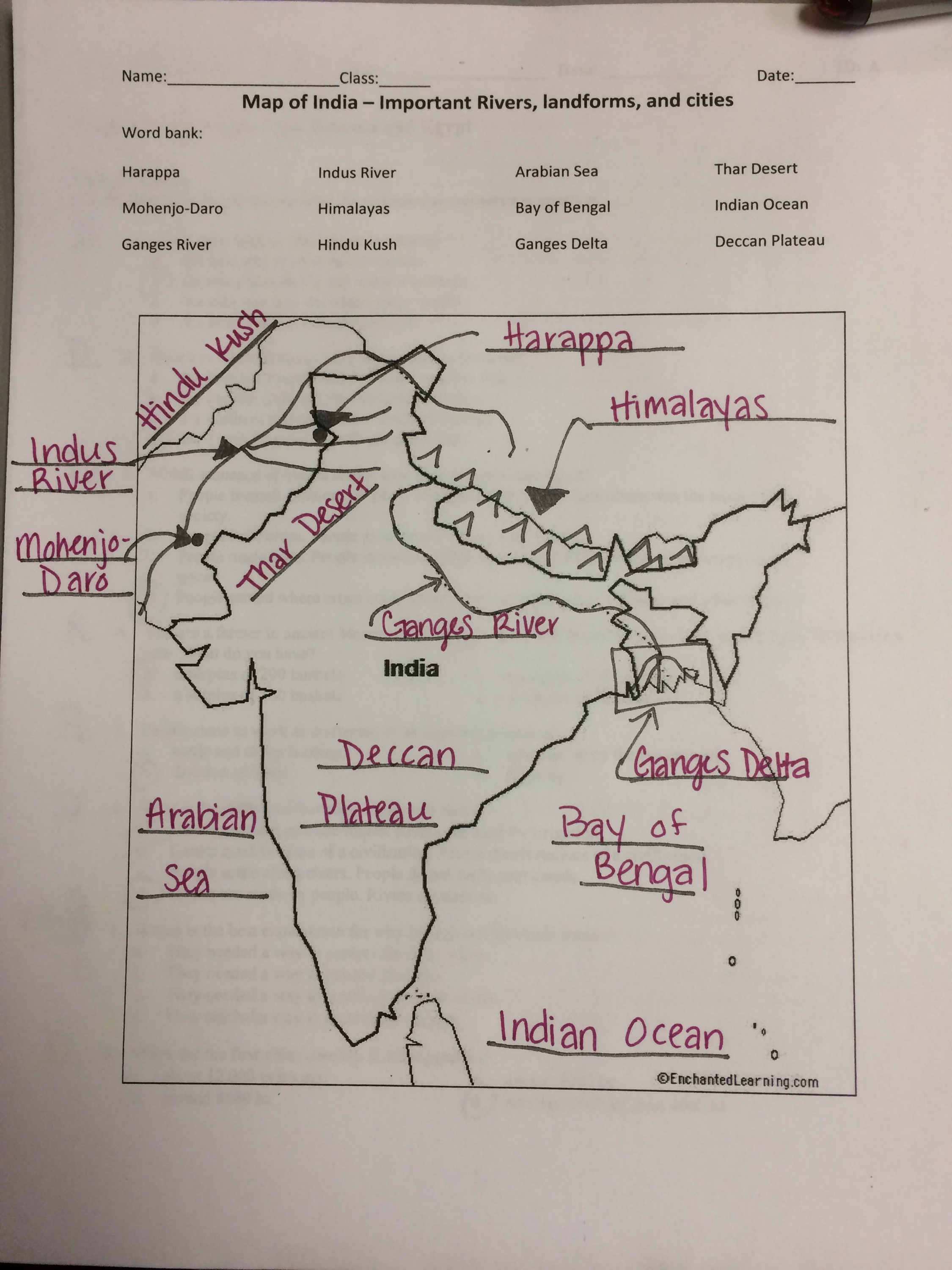 Ancient India Map Worksheet Answers